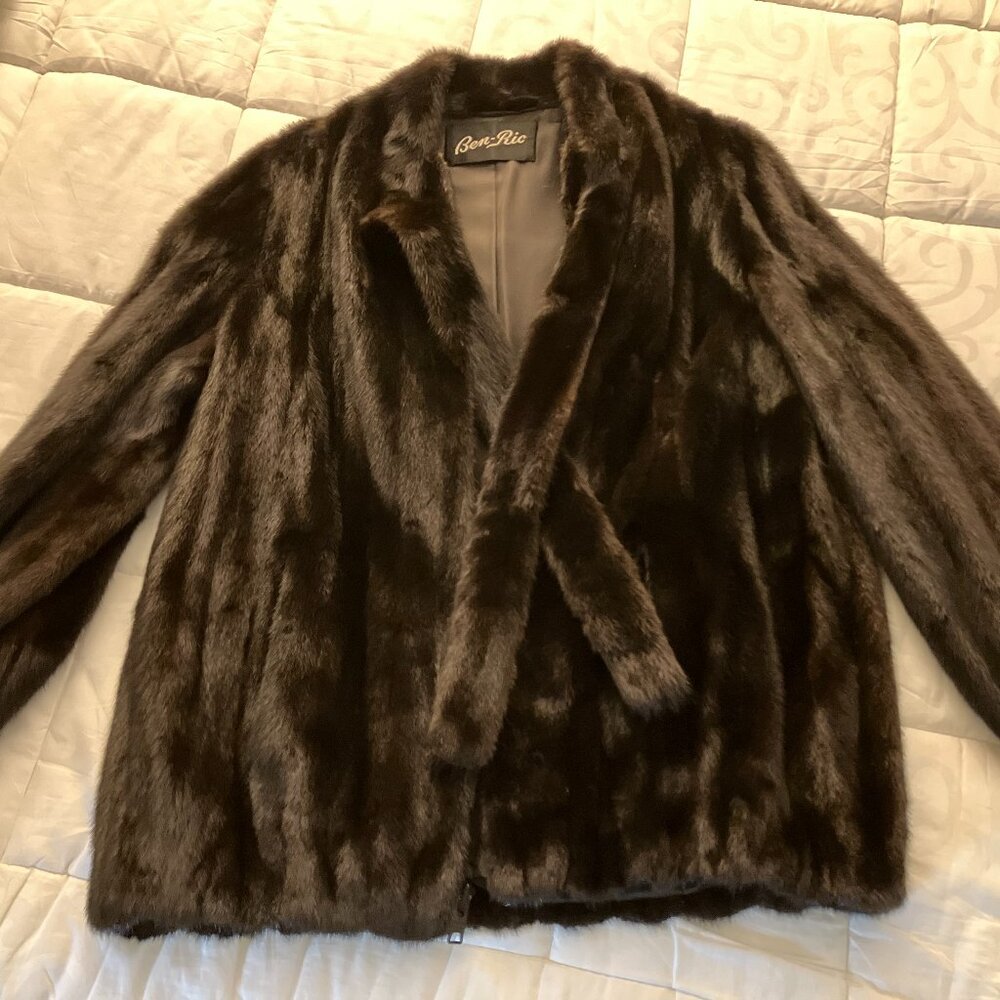 Vintage Ben-Ric Black Real Ranch Mink Half-length Jacket Scarf attached like new - Picture 4 of 8